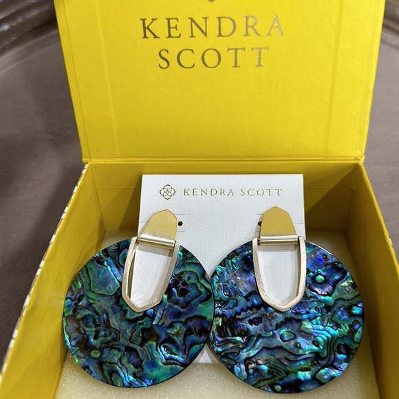 kendra Scott Diane gold plated over brass Abalone Shell statement Earrings - Picture 9 of 12